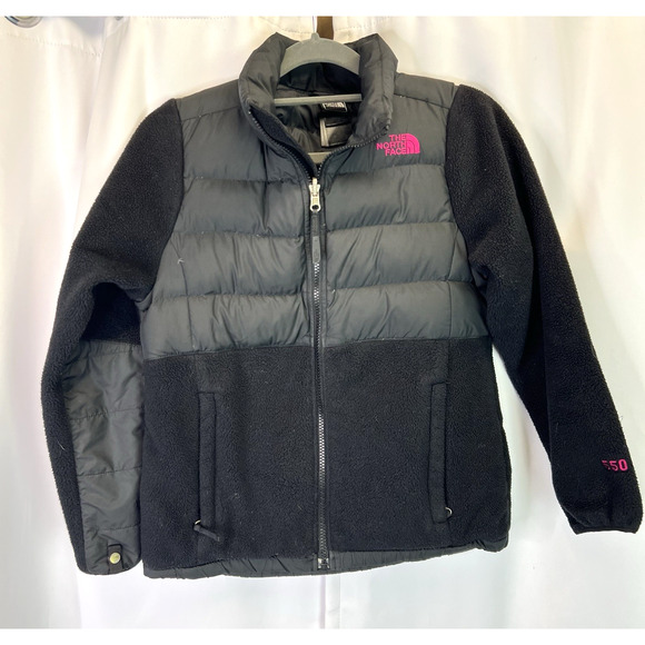 The North Face Girls Sz M (10-12) Black Pink Down Denali Fleece Bomber Jacket - Picture 1 of 10